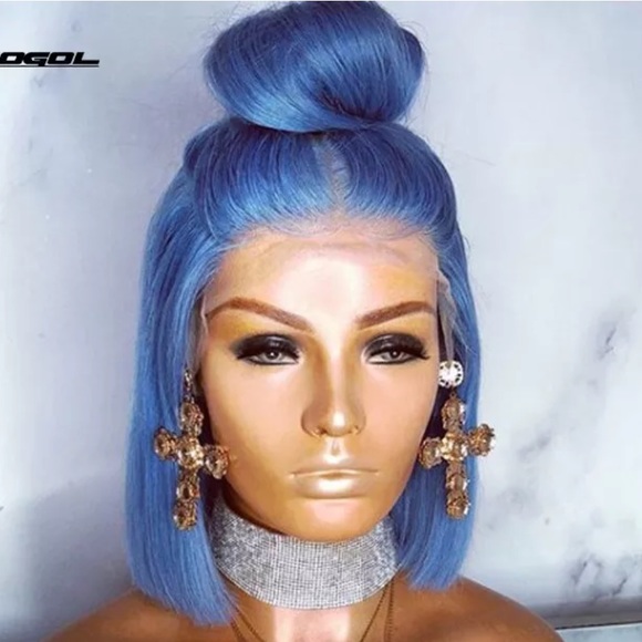 🌊OCEAN BLUE🌊,14” BOB,SWISS LACE FRONT WIG💙 - Picture 2 of 8